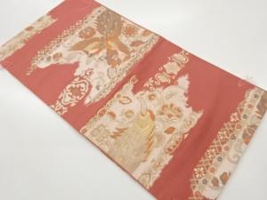 未使用品　花唐草に孔雀模様織出し名古屋帯